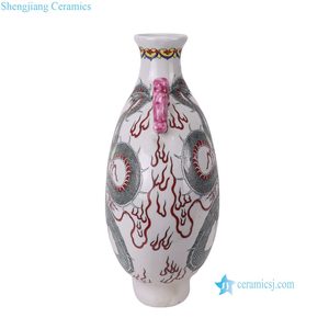 RZSY31-A Vase en porcelaine Famille Verte de Jingdezhen, peint à la main, en forme de flacon lune avec motif de dragon <span class=keywords><strong>vert</strong></span> - Product Image 5