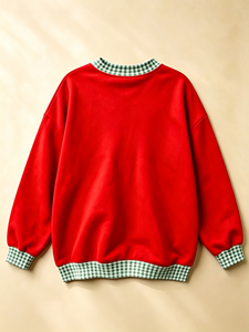 Women Christmas Crewneck Sweatshirt <b>Red</b> <b>Gingham</b> Plaid Trim Letter Print Long Sleeve Pullover Casual Holiday Sweatshirt - Product Image 2
