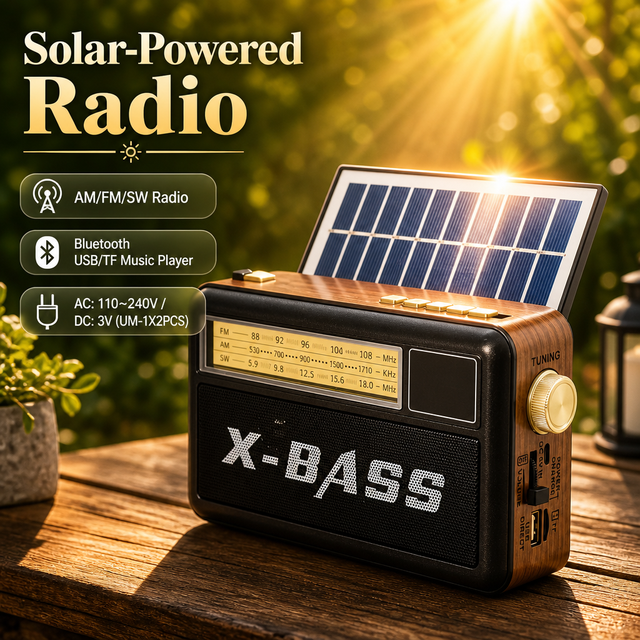 Private Mold Retro Solar 3 Band AM FM SW Rechargeable BT USB TF Card Music Player Outdoor Camping Custom Logo OEM ODM Radio