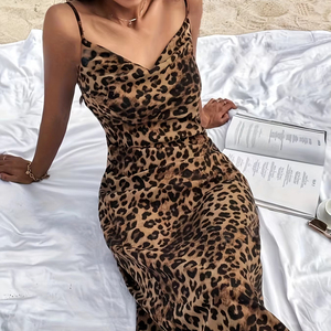 Women's Sexy Summer Leopard <b>Print</b> Sleeveless Collarless Neckline Spaghetti Strap Cami <b>Mini</b> Dress - Product Image 1