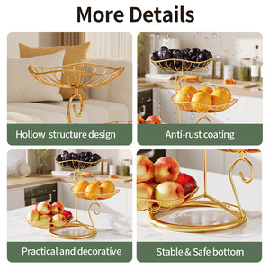 Cesto Portafrutta a 3 Livelli <span class=keywords><strong>Elegante</strong></span> ed Ecologico, Supporto <span class=keywords><strong>da</strong></span> Tavolo Robusto in Metallo, Organizer per Frutta, Pane e Snack <span class=keywords><strong>da</strong></span> Bancone - Product Image 4