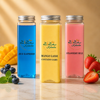 Bouteilles en plastique pour jus de fruits en gros, 380 ml, 500 ml, 650 ml, bouteilles en plastique PET jetables, forme carrée, bouteilles transparentes personnalisées