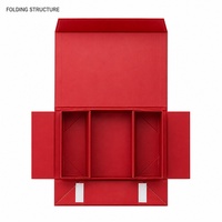 Boîte cadeau rigide rouge à couvercle rabattable avec ouverture à charnière, diviseurs internes, présentation au détail, emballage en gros et fourniture personnalisée