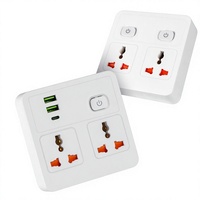 Adaptateur secteur mural universel 2 prises CA + 2 USB-A + 1 Type-C 13A à charge rapide avec interrupteur, convertisseur multi-prises pour voyage et maison