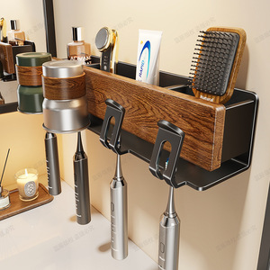Wall Mounted Toothbrush Holder Walnut Wood Electric Toothbrush Cup Storage Rack For Bathroom Corner Mount Durable No Drilling - Product Image 1