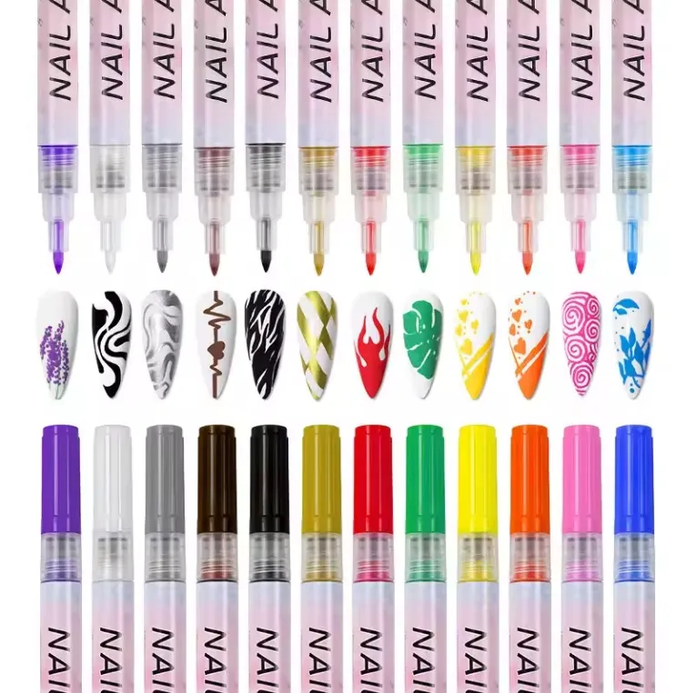Großhandel DIY Nagelkunst Stift-Sets 12 Farben Graffiti Farbe Marker benutzerdefinierte acryl farbige Marker