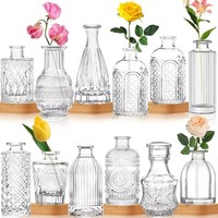 Petit Vase en Verre Transparent Rétro en Relief pour la Décoration Intérieure Salon Simple Fleurs Séchées pour Mariage Diwali Art Déco Design