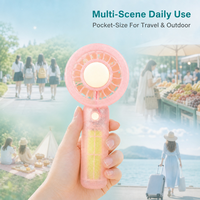 Mini ventilateur portatif rechargeable Type-C coloré, 3 vitesses, lumière LED et support pour téléphone, idéal pour les voyages, l'école, le bureau, les cadeaux