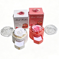 Caja de Joyería de Plástico con Rosas y Hortensias Preservadas, Luz LED, Regalo Romántico para Uso en Interiores/Exteriores, Tacto Suave, Forma de Corazón, Gran Venta