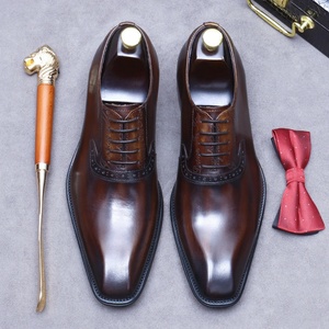 Men's British Business Formal Handmade Leather Oxford Shoes Plus Size <b>Pointed</b> Toe Trendy Color Block Height Increasing - Product Image 5