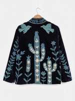 Veste Bomber d'Hiver en Velours de Luxe Suzani Kimono Ouzbek Séchage Rapide Respirant Col en V Fait Main Ethnique Vêtement d'extérieur Cadeau pour Elle Export B2B
