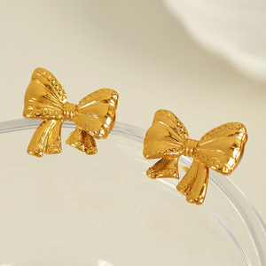 Bowknot <b>Stud</b> Earrings 18K Gold Plated <b>Titanium</b> Steel Fashionable Light Luxury High End Earrings - Product Image 3