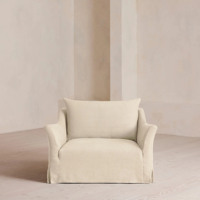Fauteuil moderne en tissu beige crème pour salon, mobilier contemporain minimaliste, fauteuil lounge avec housse amovible et lavable