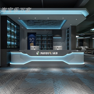 Bancone da Bar Bifacciale Personalizzato, Bancone Cassa Trasparente, Banco Reception Angolare di Design per Club di Biliardo e Snooker - Product Image 5