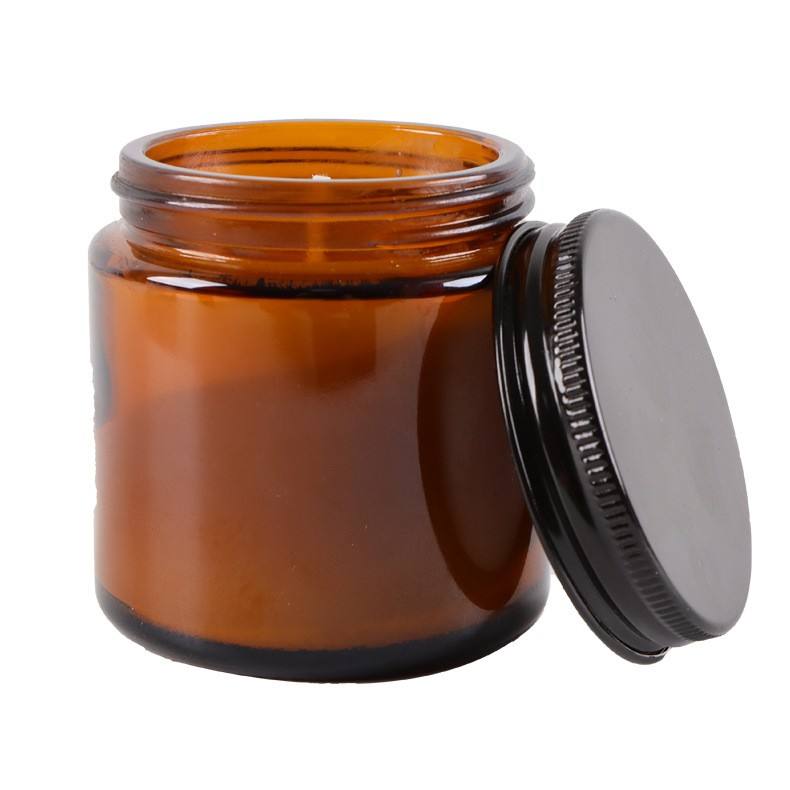 ขวดสีเหลืองอำพัน (สีน้ำตาล) พร้อมฝาสีดำ