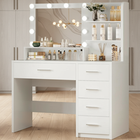 Coiffeuse moderne de 48 pouces avec miroir lumineux, 6 tiroirs, 6 étagères et prise électrique
