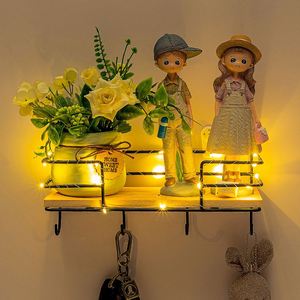 Punch-free Wall Rack Modern Iron Flower Pot <b>Decoration</b> Storage Rack with LED Light Living Room Bedroom Home <b>Decoration</b> Rack - Product Image 1