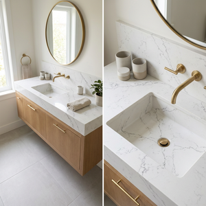 Dalles de pierre artificielle en quartz blanc Carrara résistantes aux taches, 20 mm et 30 mm, pour plan de travail de cuisine, meuble de salle de bain, dessus de meuble - Product Image 4