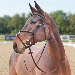 Bridon mexicain en cuir pour dressage, couleur marron, design à tirage latéral, modèle GRACKLE, taille complète, pour équitation anglaise - Product Image 2