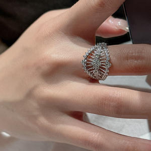 Bague en argent pur S925, dentelle, luxe, vintage français, sculptée, ouverte, simple, tendance, réglable, incrustation en forme de chiffre - Product Image 3