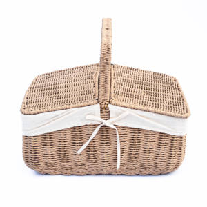 Cesta de Picnic Rectangular de Mimbre con Tapa de Apertura Lateral y Forro de Lona Vintage, Ecológica - Product Image 2