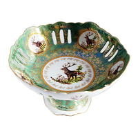 Ensemble de bols à fruits en céramique en forme d'élk à feuilles d'or vert de 10 pouces, vaisselle personnalisée hautement sculptée pour les fêtes, cadeaux du Nouvel An chinois