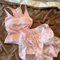 Pyjama d'été en soie glacée avec coussinet de poitrine, style doux et épicé à pois ondulés