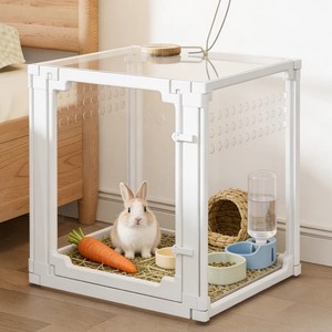Valla Transparente Impermeable para Mascotas, Jaula para Perros, Gatos y Conejos, con Orificios Perforados, Panorámica, Segura para Interiores, Cuadrada - Product Image 1