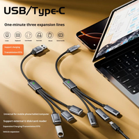Cable de Expansión JILIAN Tipo-C 3 en 1, Adaptador USB 2.0, Convertidor Multifunción Uno a Tres, Material de Tejido, Adaptador Universal