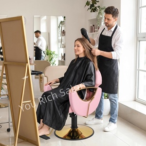 Sillón de Barbería de Lujo Rosa, Silla Hidráulica de Estilismo para Salón, Base Dorada, para Peluquería - Product Image 2
