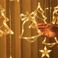 220v/110v Garland Elk Bell Weihnachts baum Weihnachts fee Eiszapfen Garten zimmer Dekorative Twinkle Star Led Fenster Vorhang String Licht