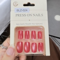 Vente en gros de faux ongles personnalisés à étiquette privée, forme œil de chat, carrés, 24 pièces, assortiment uni, brillants