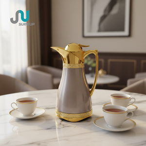 <span class=keywords><strong>Pot</strong></span> à <span class=keywords><strong>eau</strong></span> et bouilloire en verre de luxe 1L avec poignée et couvercle, revêtement doré, isolation thermique 24h, écologique - Product Image 1