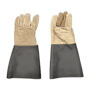 Gants de travail spécifiques pour soudeurs, longs gants en cuir avec col en cuir de vache, résistants à l'usure et antidérapants, protection étendue pour la soudure - Product Image 1