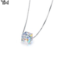 Collier pendentif carré en cristal YM Rainbow, collier en cristal Aurora Sugar Cube avec chaîne en argent plaqué