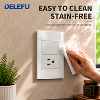 DELEFU - Placa de Pared Modular con Interruptor y Enchufe de Vidrio Templado Estándar Estadounidense, Color Blanco, NEMA 5-15