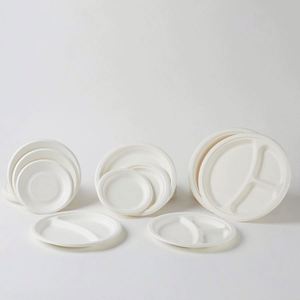 Assiette jetable biodégradable et compostable en bagasse de canne à sucre à 3 compartiments de 10 pouces pour l'emballage alimentaire de fêtes et de buffets - Product Image 2