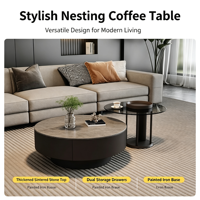Table basse et meuble TV combinés avec plateau en dalle de roche et structure métallique, mobilier de salon moderne avec rangement multifonctionnel