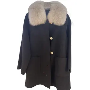 Winter Ladies Wool Coat Large Fox Fur Collar Slim Long-sleeved Wool Overcoat Ladies Mid-length Warm Cashmere Overcoat