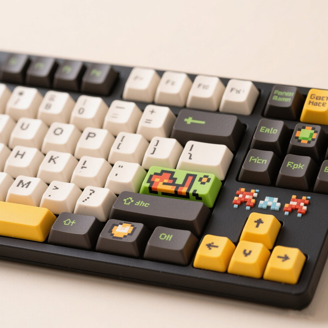 Artisan Crafted Custom PBT Resin Pixel Keycaps, Retro 8-Bit Icons & Multicolor Set for Mechanical Keyboards (F1-F12/Symbols)