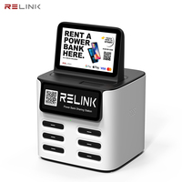 Station de location de batteries externes partagées Relink, 6 emplacements, écran tactile 8 pouces, borne de recharge mobile pour hôtels et restaurants