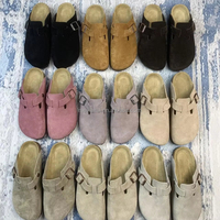 Sabots Boston importés d'Allemagne BK pour chaussures couleur tabac, en daim, semelle souple, bout ouvert, type à enfiler, saison estivale, chaussures plates