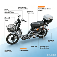 Vélo électrique 48V directement de l'usine, moteur brushless 600W en cuivre pur, pneus sous vide 20*250, avec panier et boîte arrière, vélo de ville pour trajets quotidiens