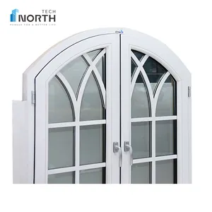 Northtech欧式格栅设计铝木拱形固定玻璃平开窗，不同设计