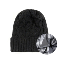 Hochwertige Jacquard-Strickmütze aus Acryl mit Cartoon-/Charakter-Motiven, einfarbig, vielseitig, winterlich, mit Satin-Futter, warm, mit Knöpfen.