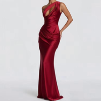 Robe longue en satin pour femme, prête à l'emploi, vente en gros, asymétrique à une épaule, découpée, froncée, moulante, élégante, pour soirée, fête ou invitée de mariage