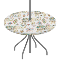 Nappe élastique en polyester Haushead 140x140cm, motif géométrique éléphant, imperméable, avec fermeture éclair et trou pour parasol, pour extérieur