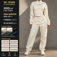 Ensemble deux pièces pour femme en molleton bouclette brodé avec logo personnalisé, sweat-shirt court à demi-zip et pantalon de jogging, vêtements pour femme OEM