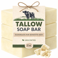 Savon Solide au Suif de Bœuf Marque Blanche, Savon Naturel Non Parfumé à Base de Bœuf Nourri à l'Herbe pour Peaux Sensibles, Formule Nettoyante Visage & Corps