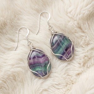 Ear Enlace Oem Odm Silver Plated Wire Wrapped Oval Fluorite Dangle <b>Hook</b> <b>Earrings</b> Natural Gemstone Women Jewelry Wholesale - Product Image 2